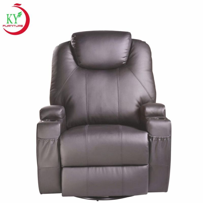 Jky Furniture Rock and Swivel Leather Manual Recliner Chair with Cup Holders for Living Room