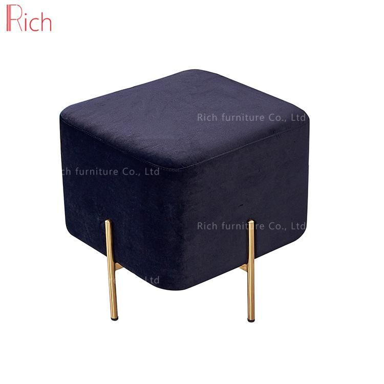 Living Room Furniture Golden Stainless Steel Base Velvet Modern Stool Pouf Ottoman Square