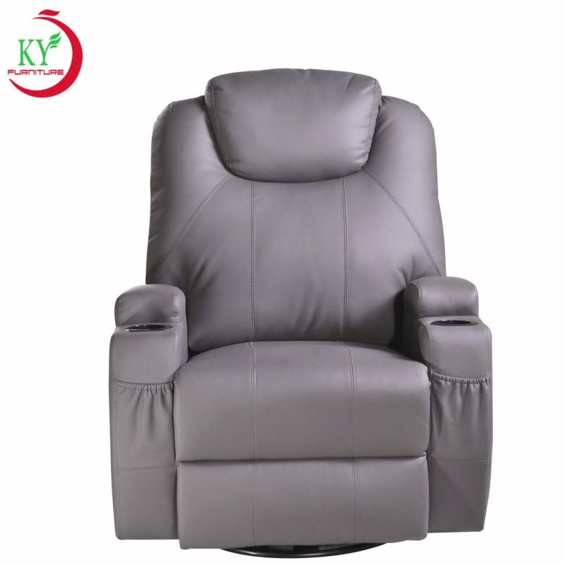 Jky Furniture Rock and Swivel Leather Manual Recliner Chair with Cup Holders for Living Room