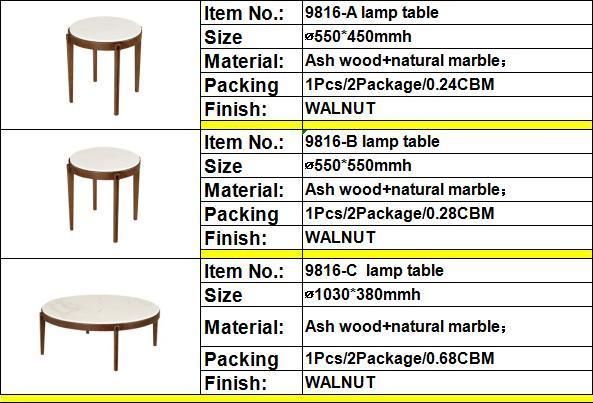 Living Room Furniture Elegant Design Wooden Base Round Side Tables Marble Top Coffee Table