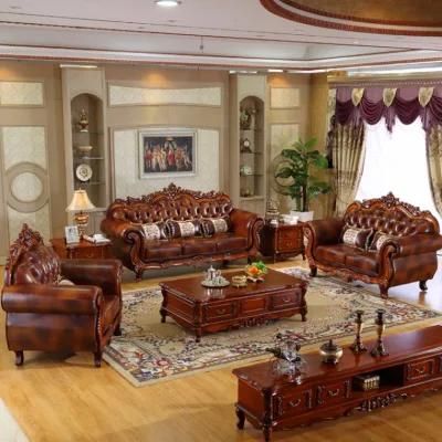 Antique Leather Sofa with Coffee Table for Living Room Furniture