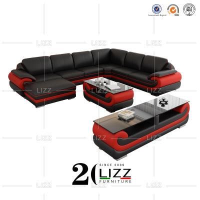 Sectional Contemporary U Shape Home Furniture Living Room Black Genuine Leather Sofa Set
