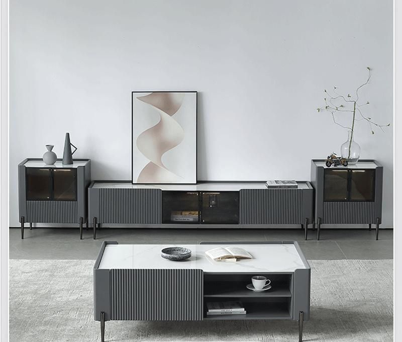Modern Minimalist Light Luxury White Rock Board TV Cabinet 0272