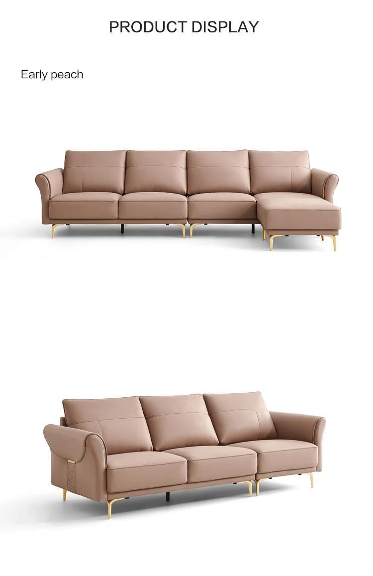 New European Wood Home Furniture Modern Style Genuine Leather Sofa Set BS012