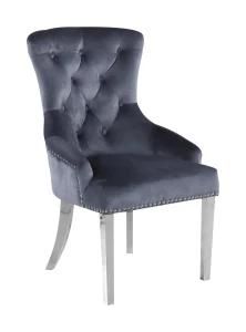 Removable Stainless Steel Leg Knocker Dining Chair in Grey Velvet Fabric