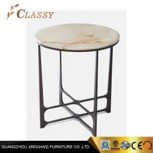 Modern Round Marble Side Table with Black Metal Base for Living Room