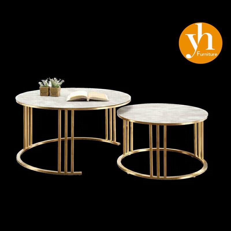 Modern Round Rose Gold Coffee Table Metal Living Room Table / Console Table / Side Table Luxury Home Steel Base Gold Round Glass Coffee Table