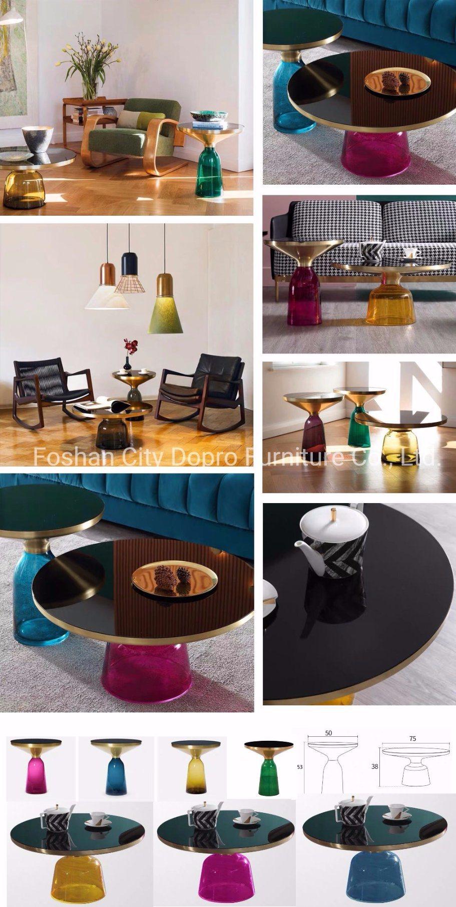 2020 New Luxury Antique Colorful Glass Leg Brushed Brass End Table