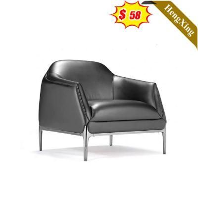High End Home Living Room Office Armchair Single Seat Sofa Hotel Lobby Black PU Real Leather Metal Legs Leisure Lounge Chair