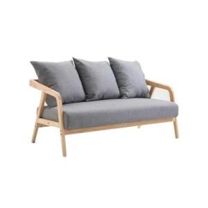 Modern Simple Solid Wood Fabric Sofa 3 Seat Sofa Grey for Living Room Furniture