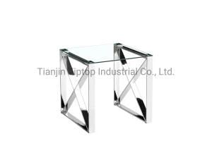 Modern Design Side Table Stainless Steel Metal Table Clear Tempered Glass End Table