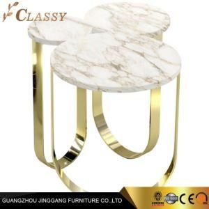 Stylish Marble Side Table with Brass-Plated Stainless Steel Base