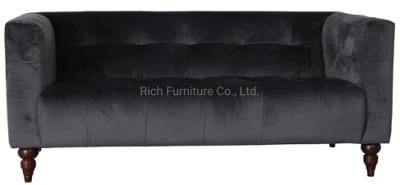 New Design Home Wooden Legs Leisure Furniture Dark Grey Modern Sofa Velvet Couch