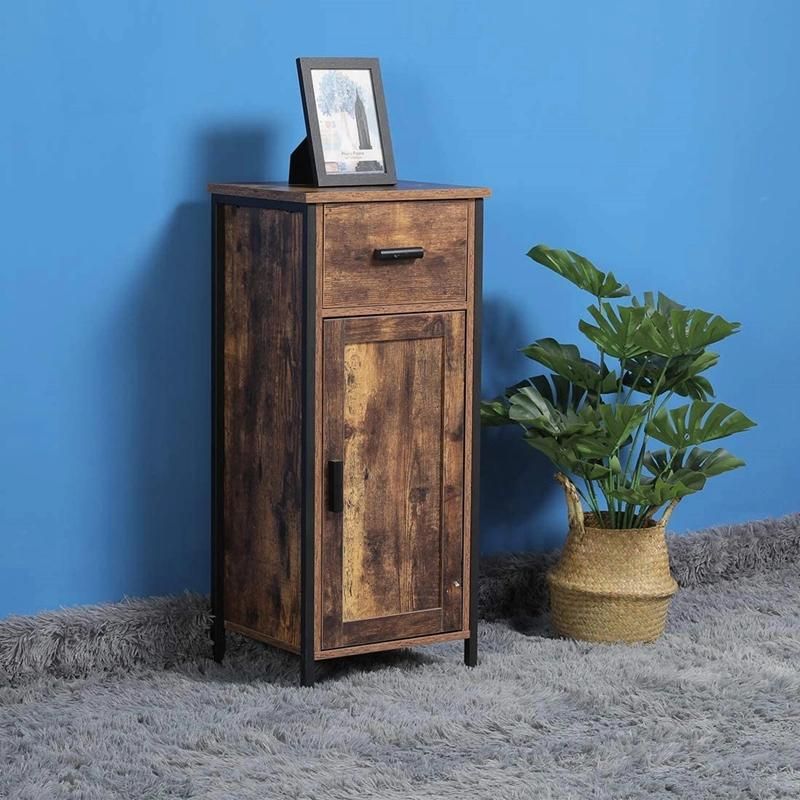 Living Room Office Brown with Door and Drawer Wooden Floor Storage Side Cabinet 0227