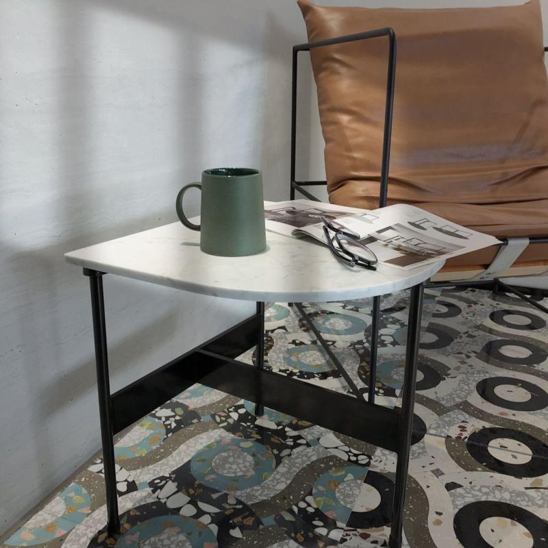Simple Modern Living Room Designed Round Marble Stainless Steel Coffee Side Table