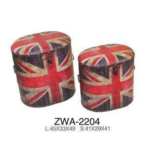 UK Flag PU Printing Oval Shape Storage Stool Ottoman