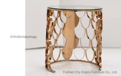Hot Sale Stainless Steel Irregular Rose Gold Side Table with Glass Top