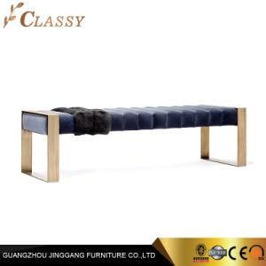 Luxury Bedroom Long Bed Ottoman Stool with Fabric Finish and Stainless Steel Metal Based