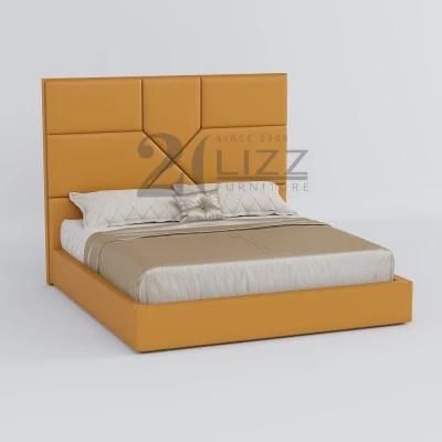 Modern Metal Feet Double Size Genuine Leather Bedroom Bed Set China Factory Luxury Home Hotel Furniture