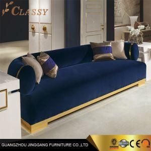 Home Livingroom Luxury Metal Frame Base Dark Blue Fabric Sofa with Ring Armrest