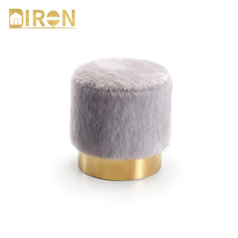Modern Luxury Elegant Nordic Foot Stool Sofa Gold Stainless Steel Legs Round Velvet Small Ottoman Stool
