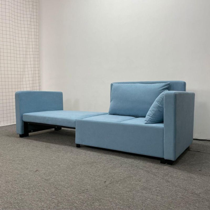 Light Blue Cotton Linen Horizontal Drag Three Section Cushion Sofa Bed