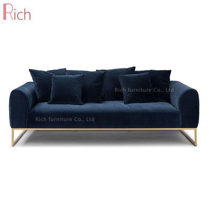 Factory Direct Sale Blue Velvet Sofa Classic Wood Frame Sofa Set