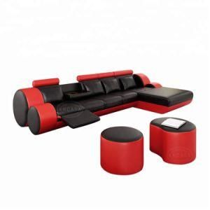Italian Leather U Shape Corner Black with Red Sofa Modern Furniture Luxury