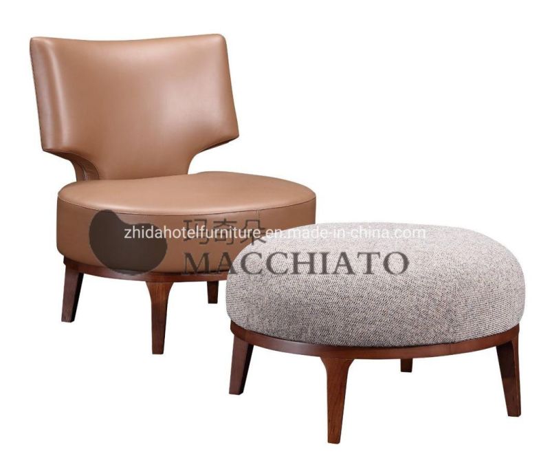 Modern Genuine Leather Home Furniture Living Room Chair with Stool