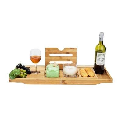 New Arrival Amazon Eco-Friendly Factory Price Bamboo Bathtub Caddy Bathtub Tray with Book Holder iPad Stand