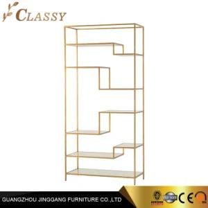 Modern Luxury Mirror Gold Stainless Steel Bookcase Display Case with Glass Shelf