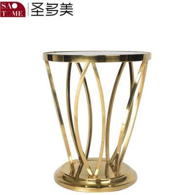 Modern New Style Stainless Steel Black Glass End Table in Living Room
