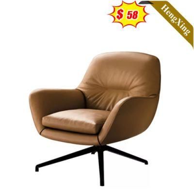 Classic Brown PU Leather Single Seat Sofa Leisure Chairs Living Room Hotel Office Lounge Chair with Metal 5 Star Feet