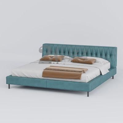 Simple Master Double Bed Good Quality Luxury Fabric Bedroom Set with Mattress for Home Hotel Vilia
