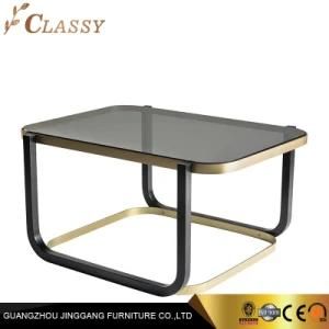 Luxury Square Tempered Glass Coffee Table with Metal Frame