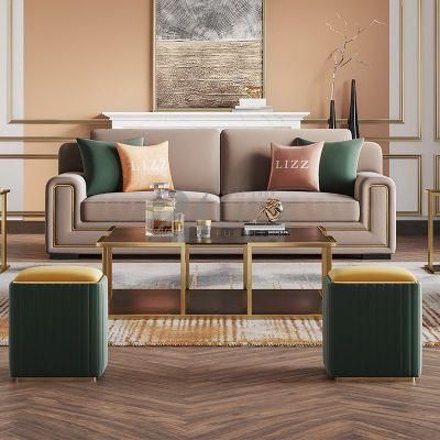 Luxury Living Room Furniture Set Leather Fabric Sofa with Metal Decor