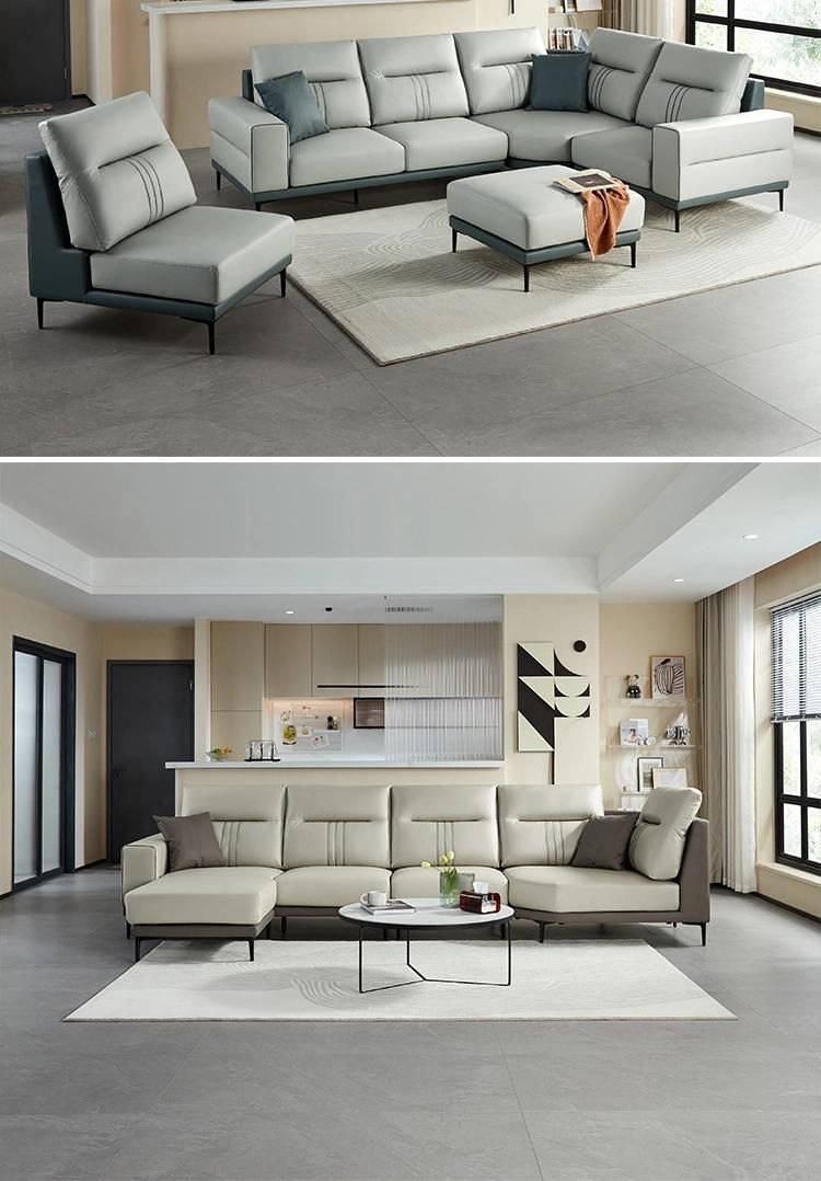 Wood Down Modern Design American Set Home Genuine Leather Sofa New Tbs061