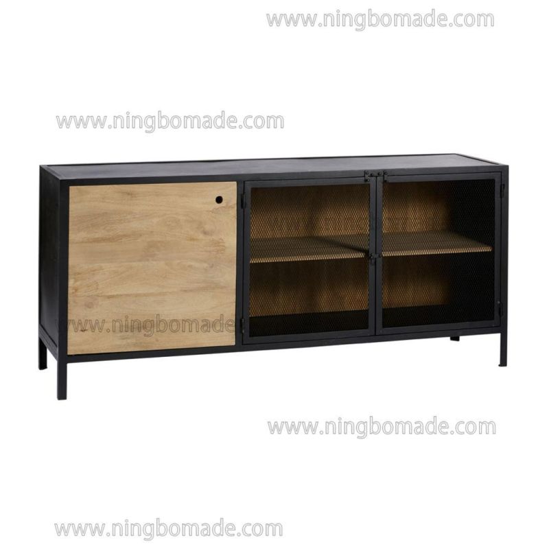 Wholesaler MID Century Scandinavian Vintage Furniture Gray and Black Reclaimed Fir Wood Iron TV Stand