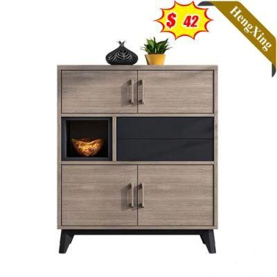 Light Luxury Style Log Color Lockable Living Room Home Furniture Wooden Storage Cabinet