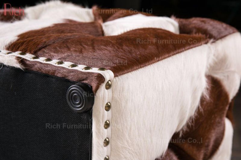 Cowhide Fur Furniture Ottoman Footstool Pouf for Living Room Hotel Usage