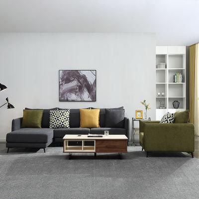 20679 Living Room Furniture L Shape Fabric Upholstery Sectional Sofa with Single Chair