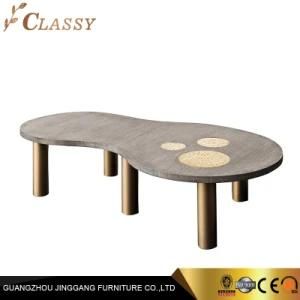 Antique Irregular Wood Top Coffee Table with Metal Leg