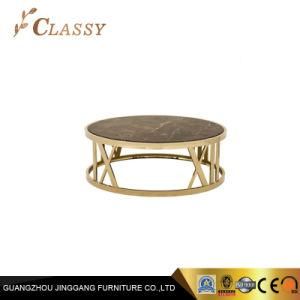 Luxury Modern Marbl Coffee Table with Mirror Polished Stainless Steel Frame