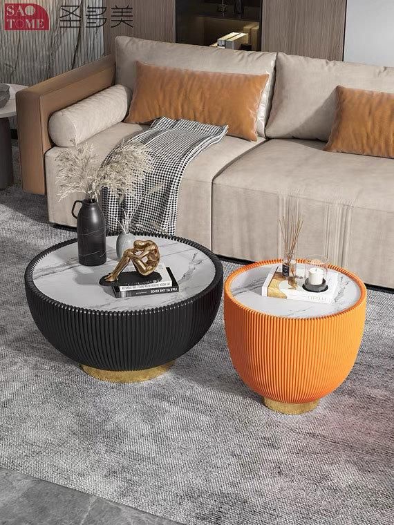 New Style Home Furniture Living Room Coffee Table Metal PU Leather Round Side Table Bedroom Table Melamine Laminated Tea Table