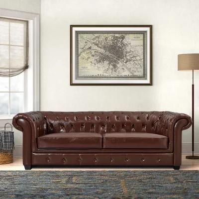 Chesterfield Leather Sofa Upholstered Home Seating Fabric Couch Classic Furniture Set with Tufted Low Back for Living Room