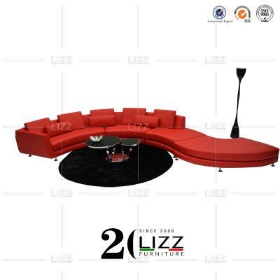 Unique Round Shape European Modern Geniue Leather Wood Frame Home Living Room Sofa Furniture