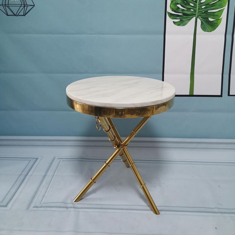 Modern Coffee White Round Marble Side Table with Gold Base