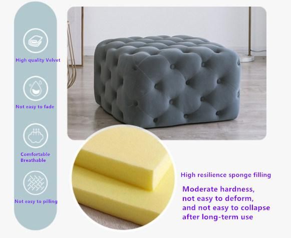 Nordic Leisure Stool Blue Velvet Ottoman Stool