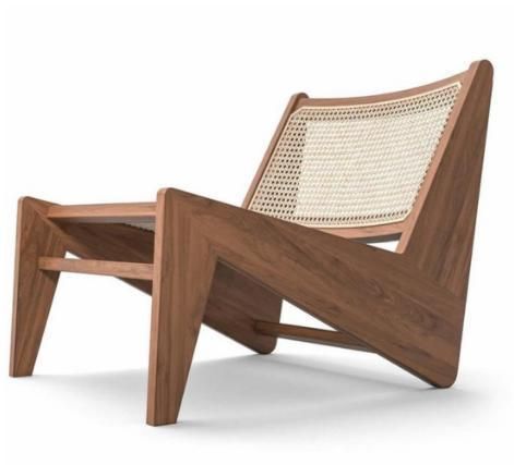 Living Room Chair Solid Wood Lounge Chair with Rattan
