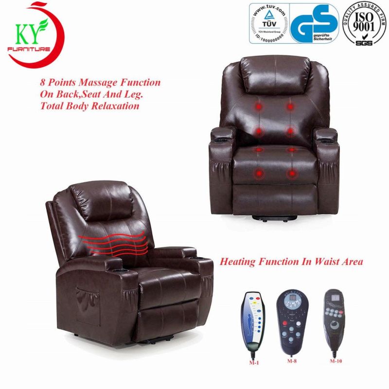 Jky Furniture Rock and Swivel Leather Manual Recliner Chair with Cup Holders for Living Room